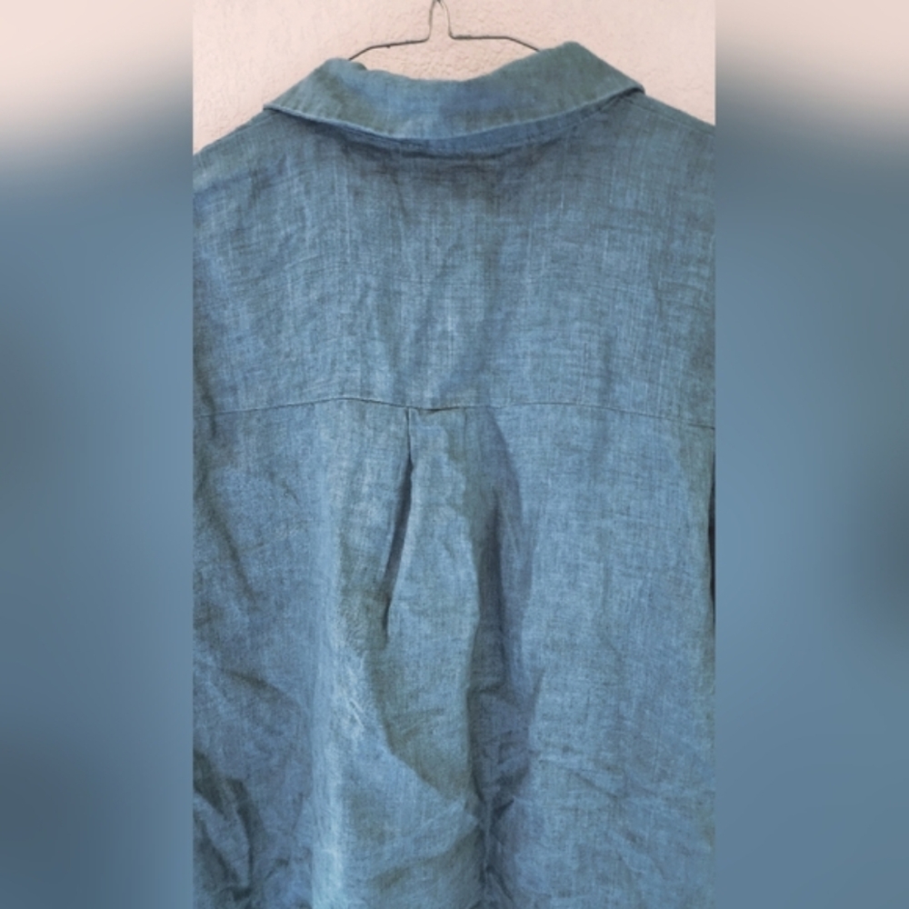 Eileen Fisher Women's Delave Blue Green Linen Sleeve Button Up Shirt Sz Medium - Picture 5 of 9